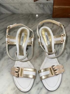 Versace White and Gold ankle strap Heels